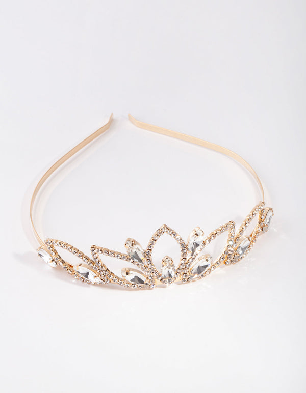 Gold Crystal Pearl Shape Crown Headband