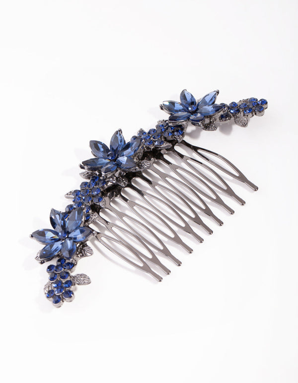 Gunmetal Simple Diamante Flower Comb