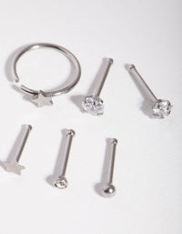 Surgical Steel Rhodium Cubic Zirconia Star Nose Stud 6-Pack - link has visual effect only