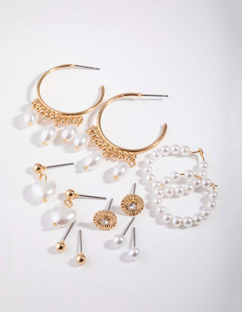 Gold Mix Pearl Six-Pack Earring