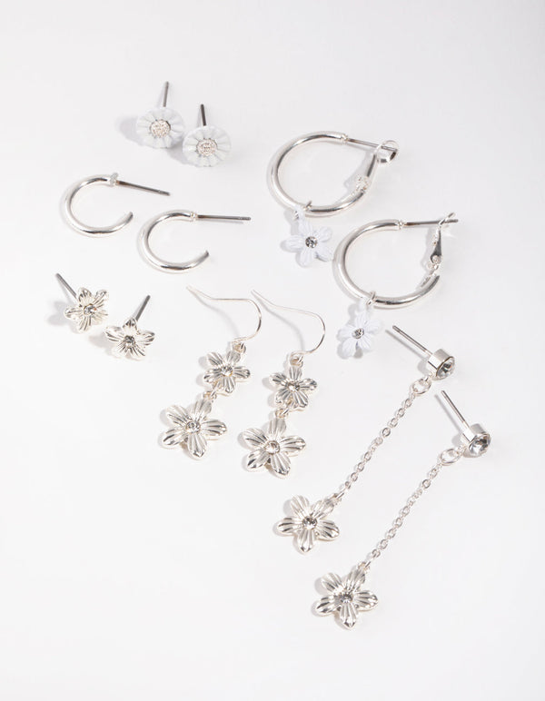 Silver Ditsy Daisy 6-Pack Earring