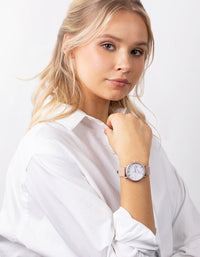 Rose Gold Marble Dial PU Strap Watch - link has visual effect only