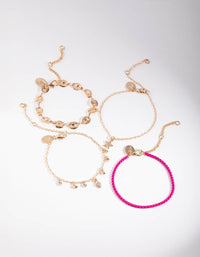 Gold & Pink Star 4-Pack Bracelet & Anklet Set - link has visual effect only