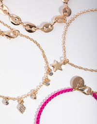Gold & Pink Star 4-Pack Bracelet & Anklet Set - link has visual effect only