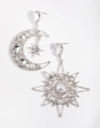 Antique Silver Statement Star & Moon Earrings - link has visual effect only