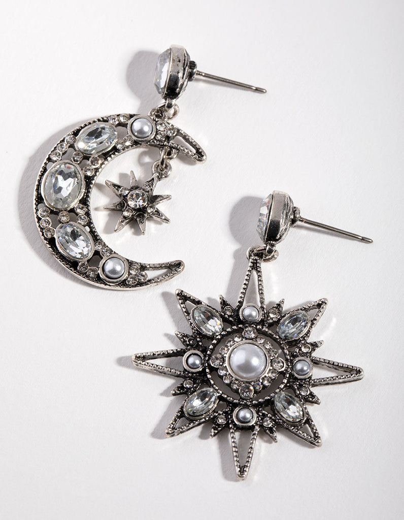 Antique Silver Star & Moon Earrings