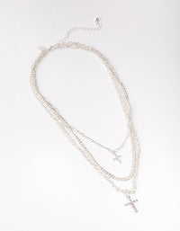 Silver Mix Chain Cross 4-row Necklace - link has visual effect only