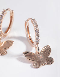 Rose Gold Textured Butterfly Diamante Earrings - link has visual effect only