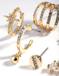 Gold Plated Diamante & Freshwater Pearl Huggie Earring Pack - link has visual effect only