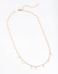 Gold Plated Rectangle Freshwater Pearl Necklace - link has visual effect only