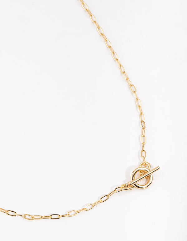 Gold Plated Thin Chain T&O Bar Necklace