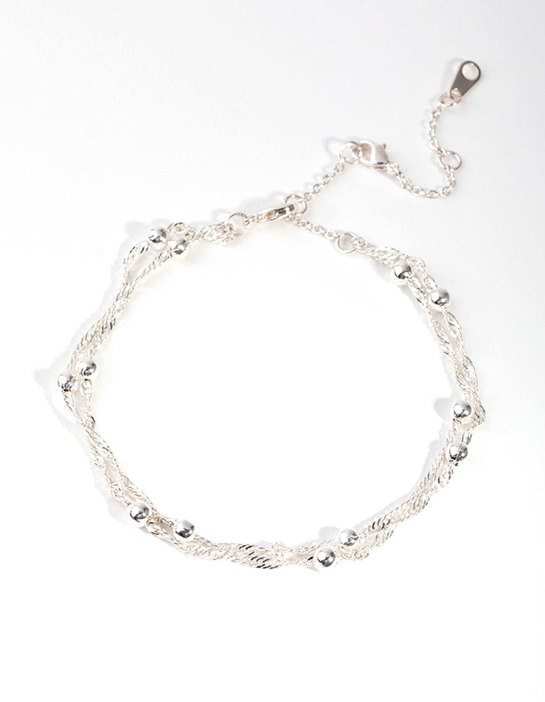 Silver Plated Double Row Chain & Ball Bracelet