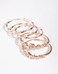 Rose Gold Plated Flower Ball 5-Band Ring Stack - link has visual effect only