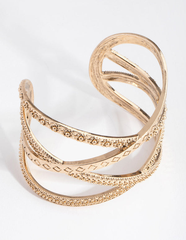Antique Gold Etched 4-Row Cuff Bracelet
