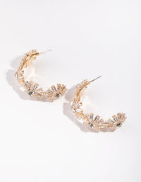 Gold Geometric Cubic Zirconia Stone Flower Hoops - link has visual effect only
