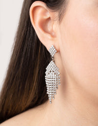 Rhodium Diamond Simulants Fringe Stud Earrings - link has visual effect only