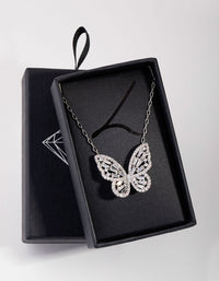 Rhodium Diamond Simulant Large Butterfly Necklace - link has visual effect only