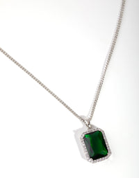 Rhodium Diamond Simulant Emerald Rectangle Necklace - link has visual effect only