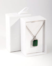 Rhodium Diamond Simulant Emerald Rectangle Necklace - link has visual effect only