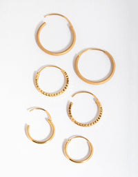 Gold Plated Sterling Silver Mix Texture Hoop Pack Earring - link has visual effect only