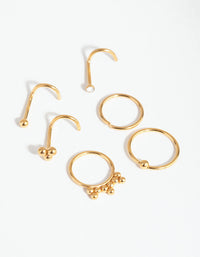 Gold Surgical Steel Ball Cluster Nose Stud 6-Pack - link has visual effect only