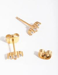 24 Carat Gold Plated Surgical Steel Cubic Zirconia Bar Stud Earrings - link has visual effect only