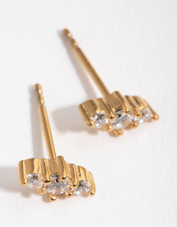 24 Carat Gold Plated Surgical Steel Cubic Zirconia Bar Stud Earrings