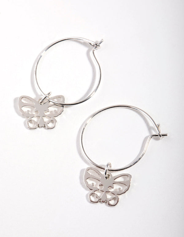 Silver Cutout Butterfly Huggie Earrings