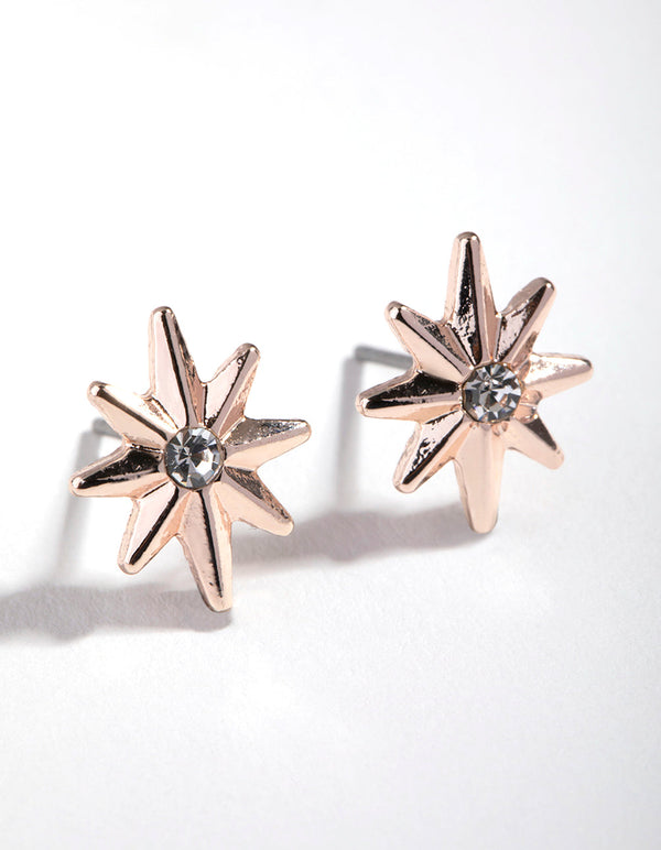 Rose Gold Diamante Celestial Star Stud Earrings