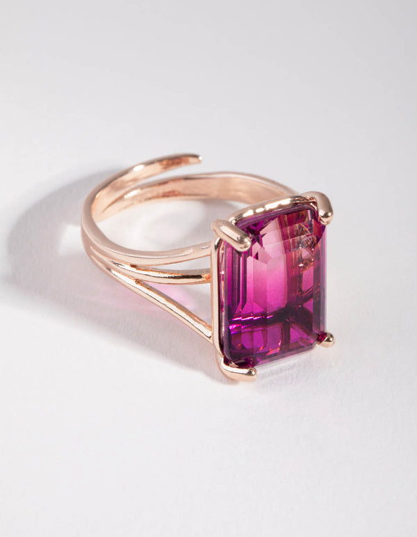 Rose Gold Rectangle Pink Ombre Ring