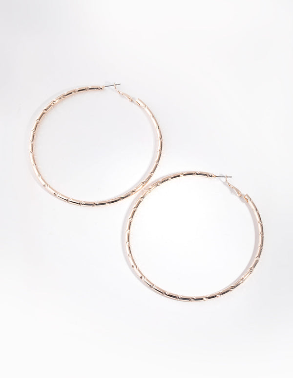 Rose Gold Twist Textured Hoop Earrings