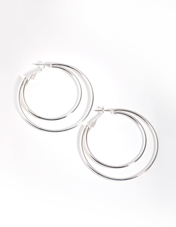 Silver Plain Double Hoop Earrings