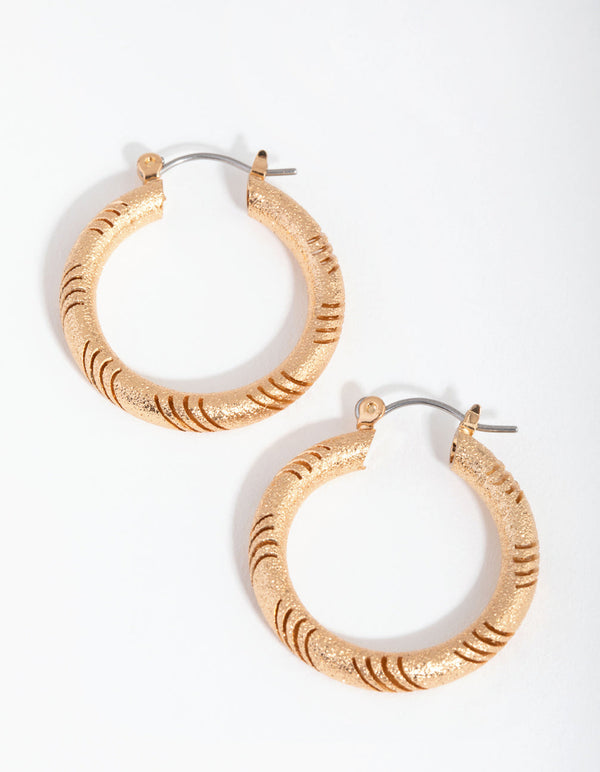 Gold Sandblast Hoop Earrings