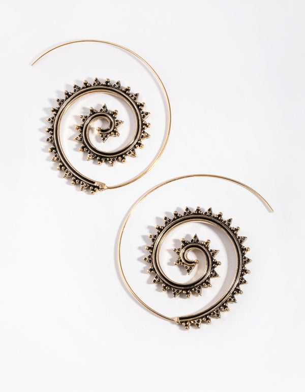 Antique Gold Spiral Hoop Earrings