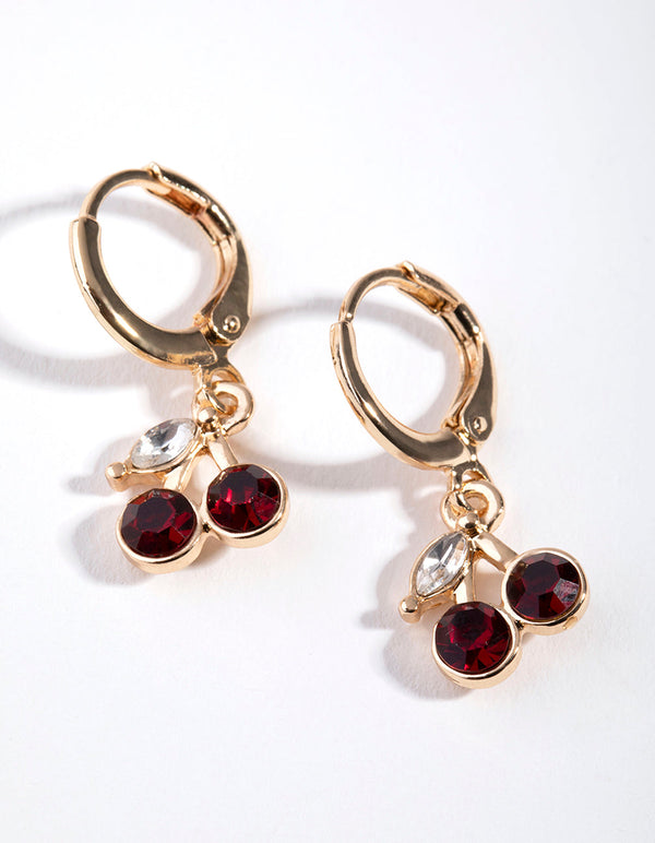 Gold Cherry Drop Huggie Earrings