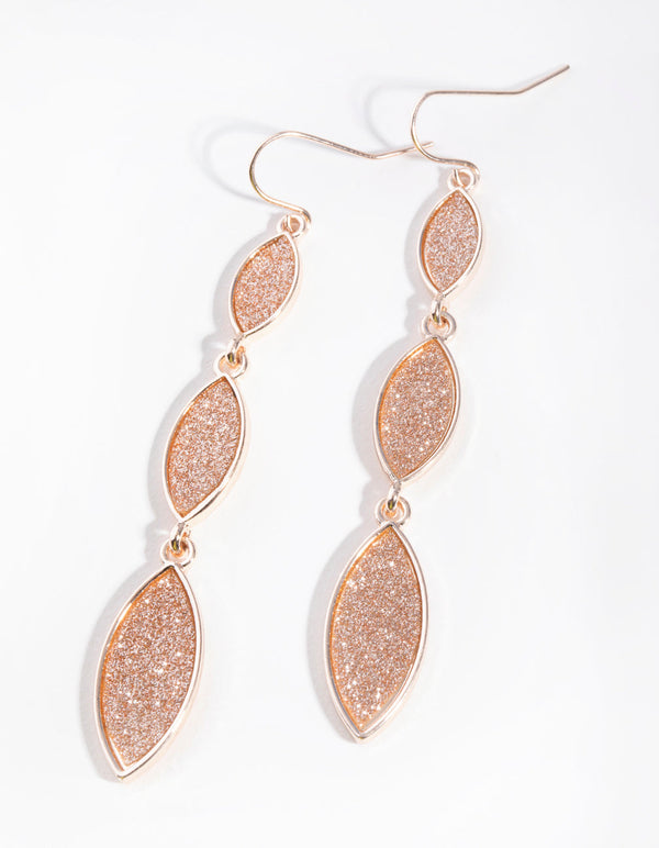 Rose Gold Glitter Oval Drop Earrings