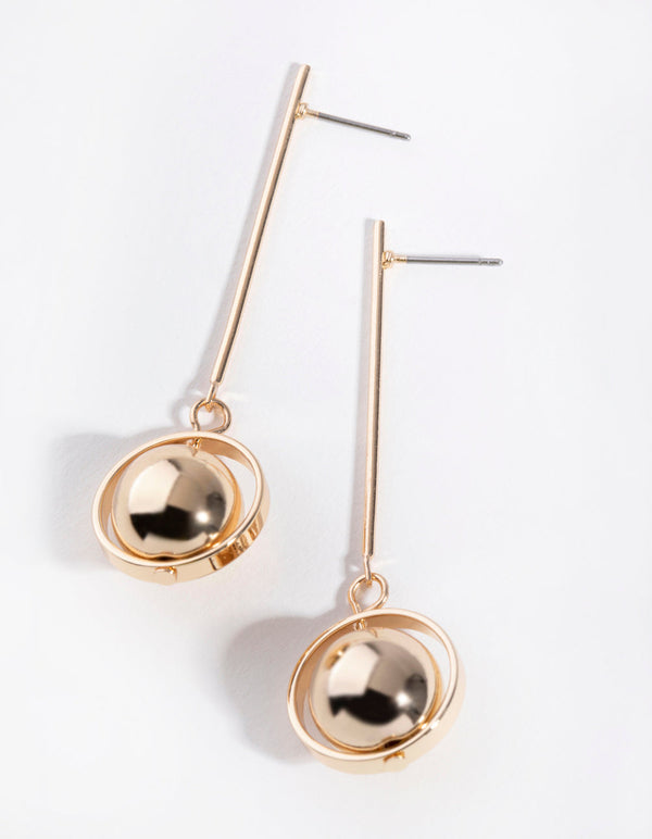 Gold Ball-in-Circle Drop Earrings