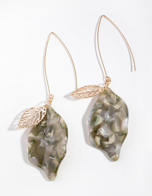 Gold Fine Leaf Drop Earrings