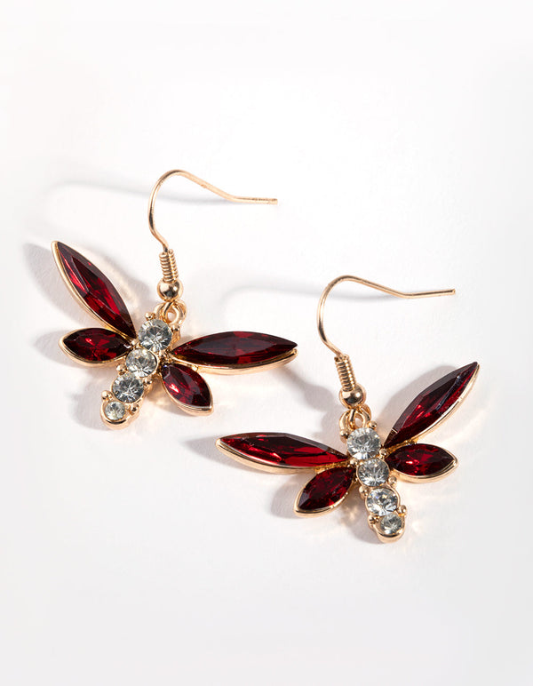 Gold Diamante Bug Drop Earrings