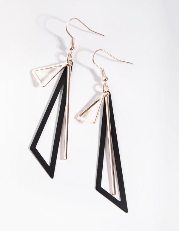 Rose Gold Triangle & Stick Drop Earrings