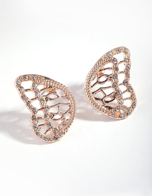 Rose Gold Diamante Wings Stud Earrings