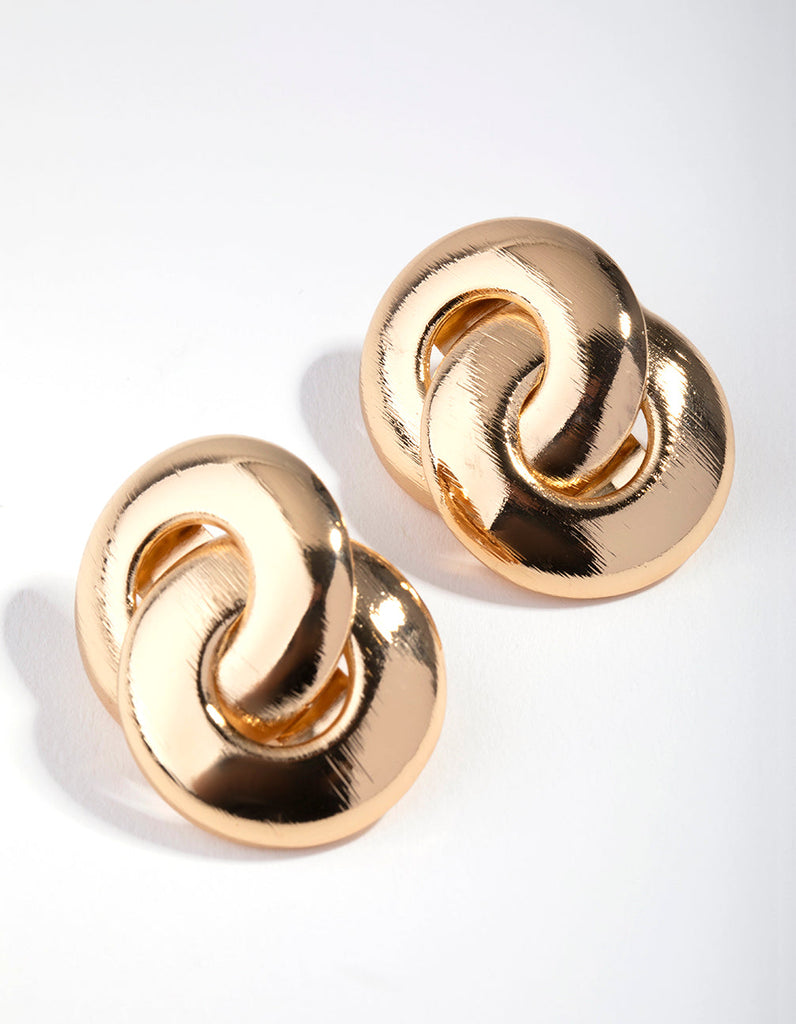 Gold Thick Twist Stud Earrings