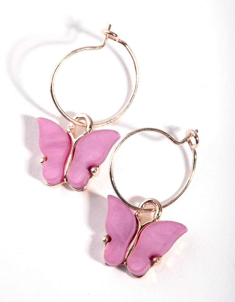 Rose Gold Mini Butterfly Hoop Earrings