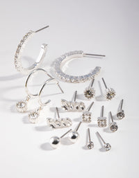 Silver Plain Diamante Stud Earring 8-Pack - link has visual effect only