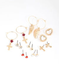 Gold Cross & Wings Earring 8-Pack - link has visual effect only