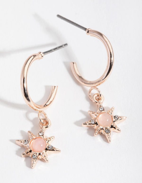 Rose Gold Star Drop Huggie Earrings