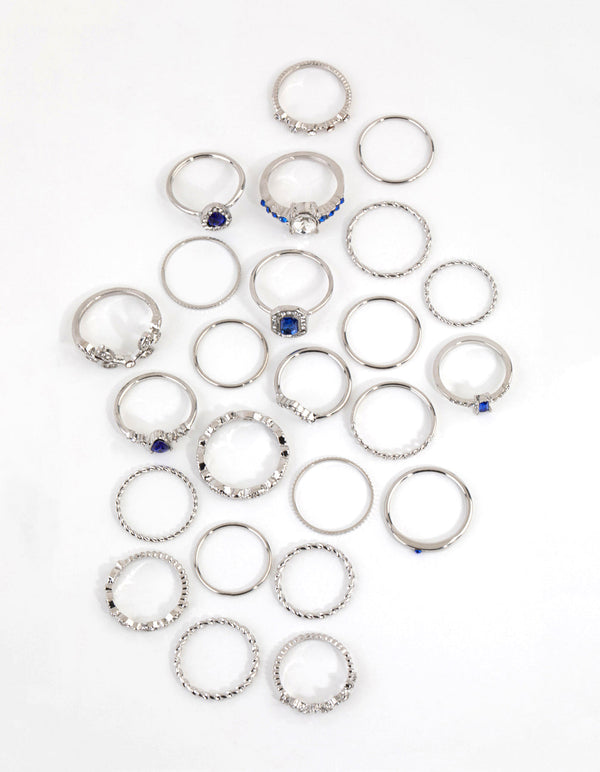 Rhodium Royal Blue Ring 24-Pack