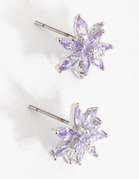 Rhodium Diamond Simulant Flower Stud Earrings - link has visual effect only