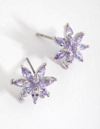 Rhodium Diamond Simulant Flower Stud Earrings - link has visual effect only
