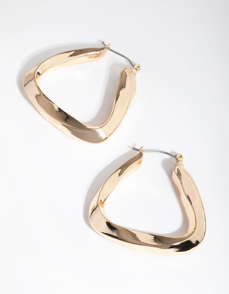 Gold Twisted Tri Hoop Earrings